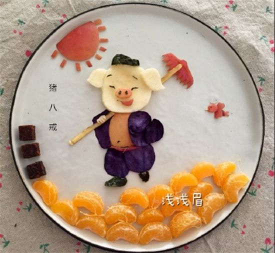西游記創意水果拼盤圖片，師徒四人居然還帶上了如來佛祖