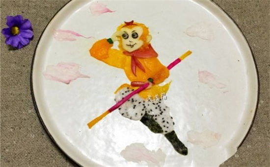 西游記創意水果拼盤圖片，師徒四人居然還帶上了如來佛祖