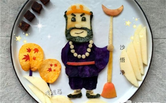 西游記創意水果拼盤圖片，師徒四人居然還帶上了如來佛祖